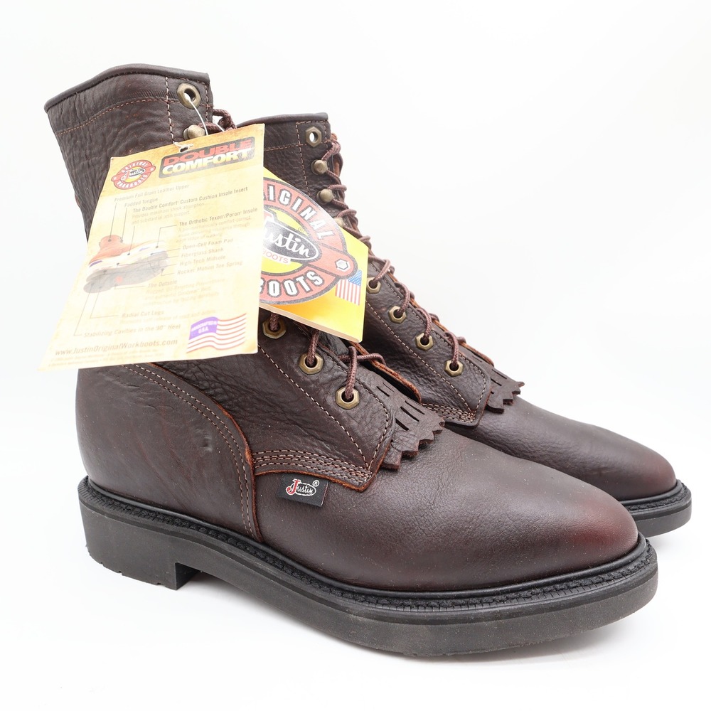 Justin 761 Work Boots Mens 9.5 EE Brown Briar Pitstop Leather New With Box - Picture 2 of 16